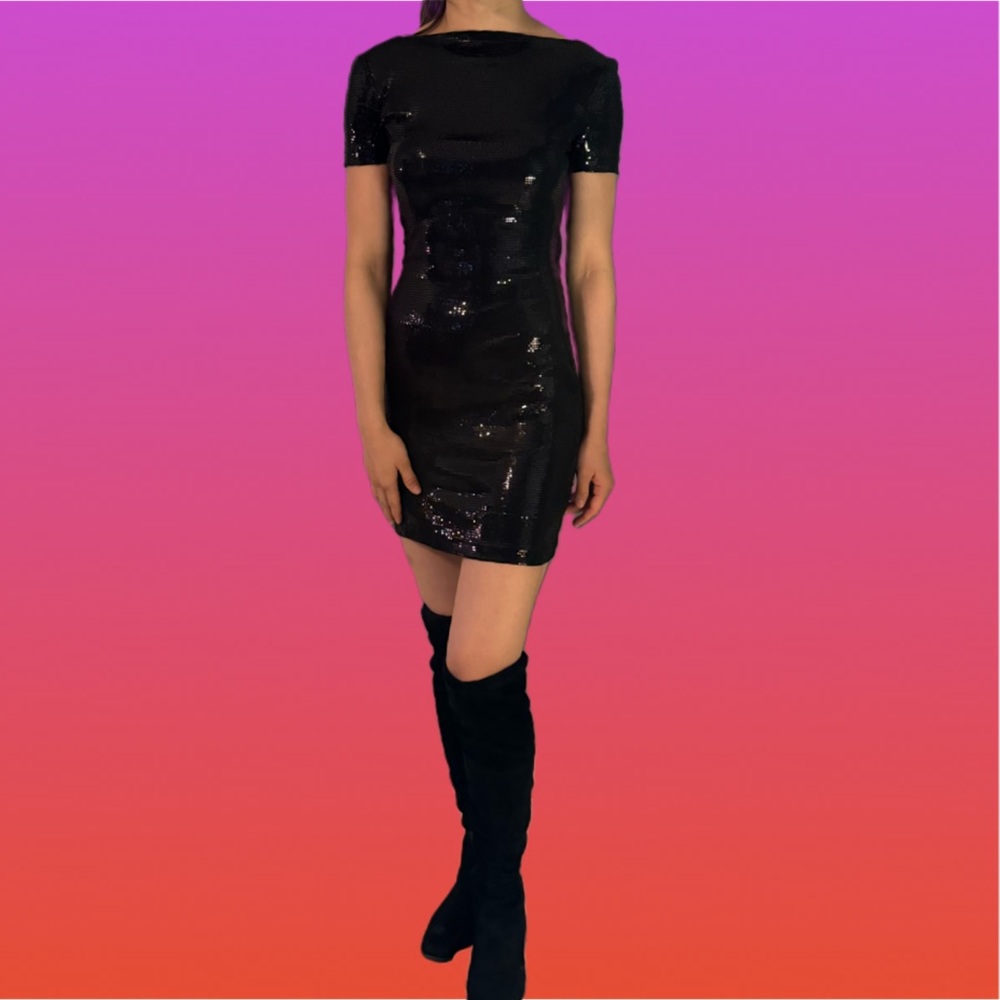 Sexy Black Backless Sequin Mini Dress